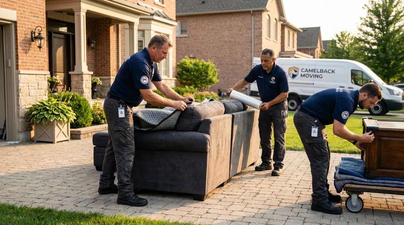 Large estate moving crew wrapping furniture in Spring, TX