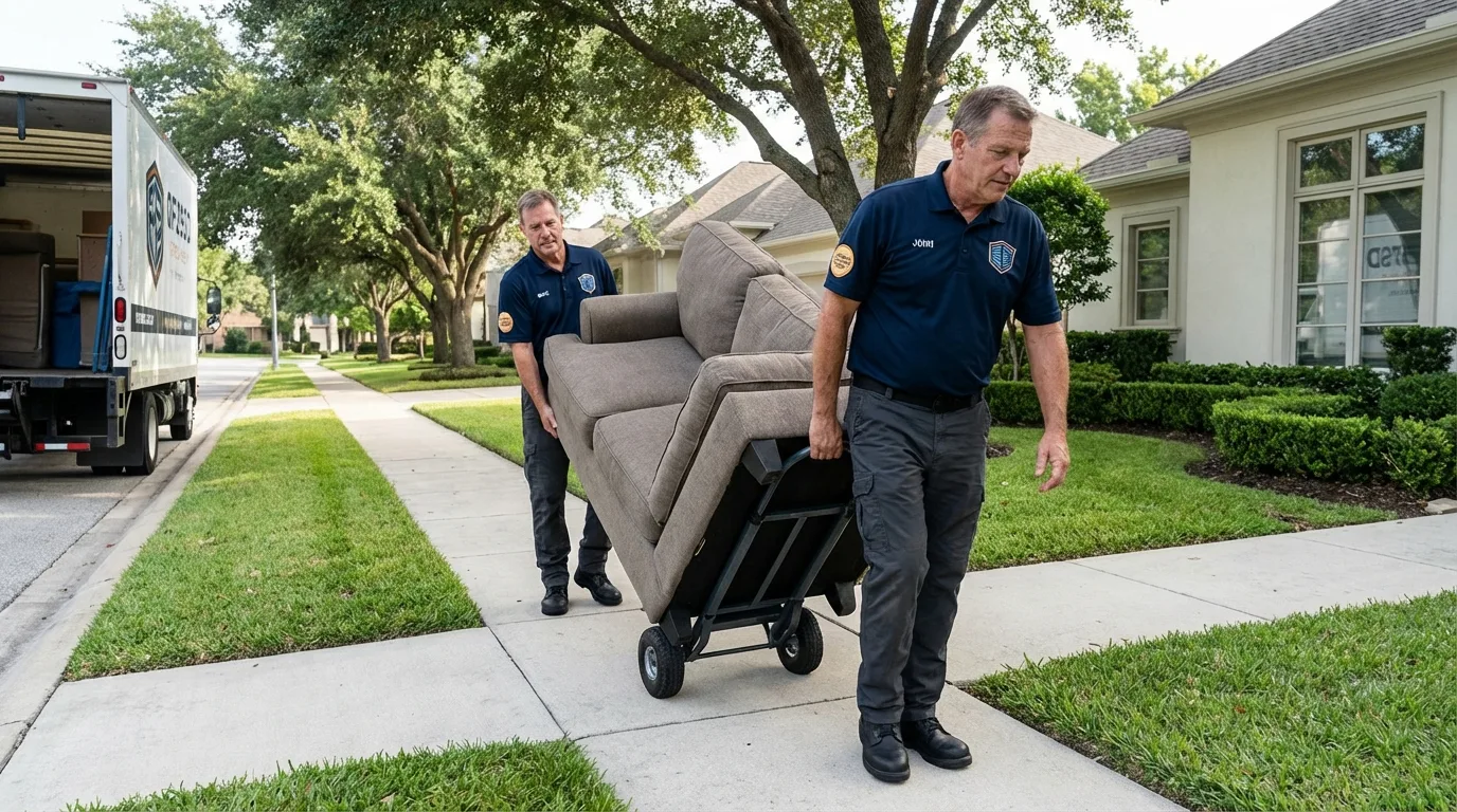 Local residential moving crew loading furniture in Spring, TX