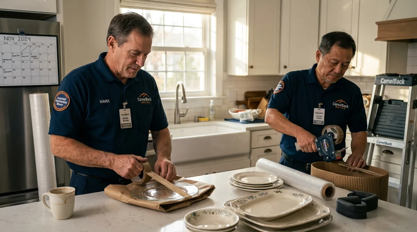 Professional crew packing kitchen dishware in Spring, TX